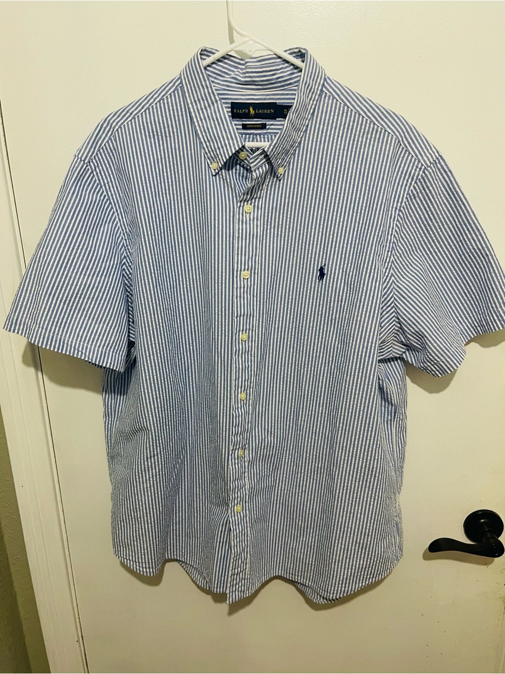 Ralph Lauren Blue and White Vertical Stripe Button-Down Shirt